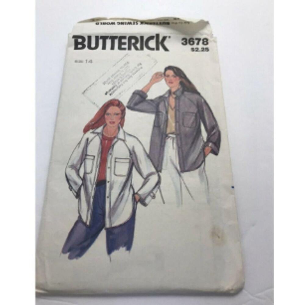90s Oversized Shirt Jacket Sewing Pattern Butterick 3678 Size T4 (12–16)